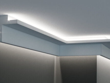 Profil pentru banda LED din polistiren extrudat acoperit cu rasina minerala KD503 - 8.4x8.4x115 cm